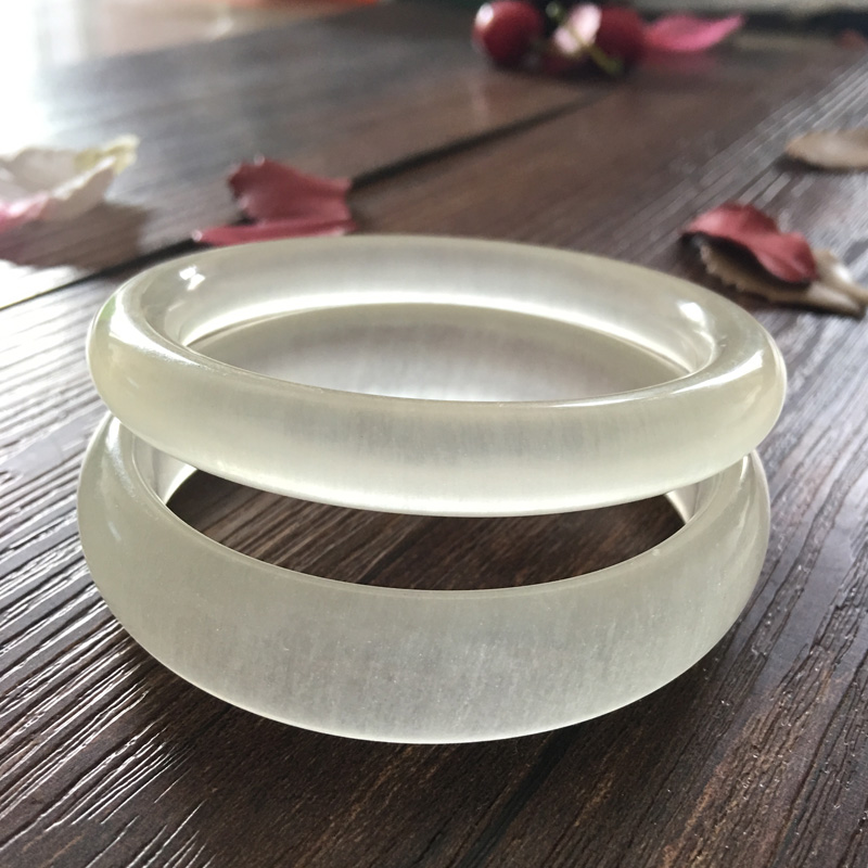 冰种白玉细圆条蚕丝手镯 女款天然蓝田缠丝复古冰透玉镯子送证书