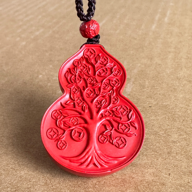 正宗中国红朱砂葫芦形金钱摇钱树挂件吉祥喜庆福禄财有求即应礼物
