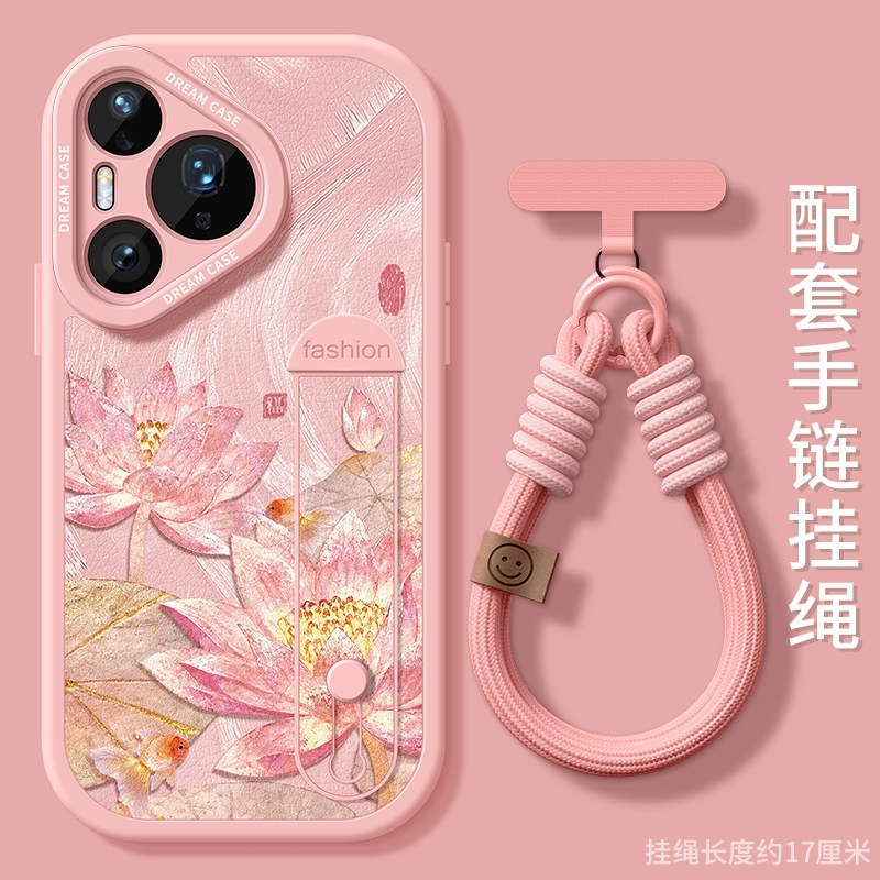 适用华为pura90promax手机壳腕带支架pura80pro+保护套新款pura70ultra全包防摔p60art硅胶p50古典金莲软壳
