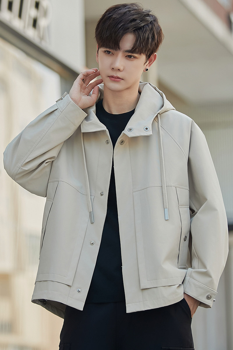 新款工装外套男士2025春秋季潮流连帽休闲夹克中男装J617-P215,男装夹克,电商A355（原A415）