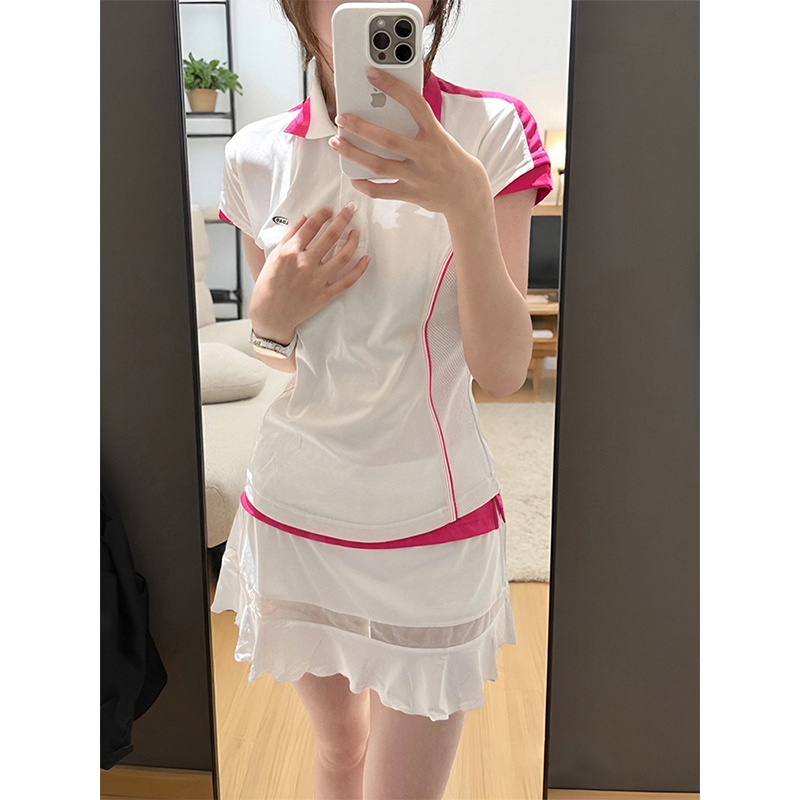 LDAB白粉色运动羽毛球服套装女2025新款夏速干透气上衣高颜值球衣