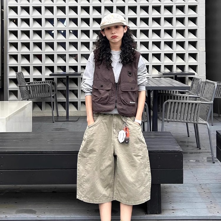 LDAB卡其色工装五分裤女2025夏季新款美式复古休闲小个子显瘦短裤