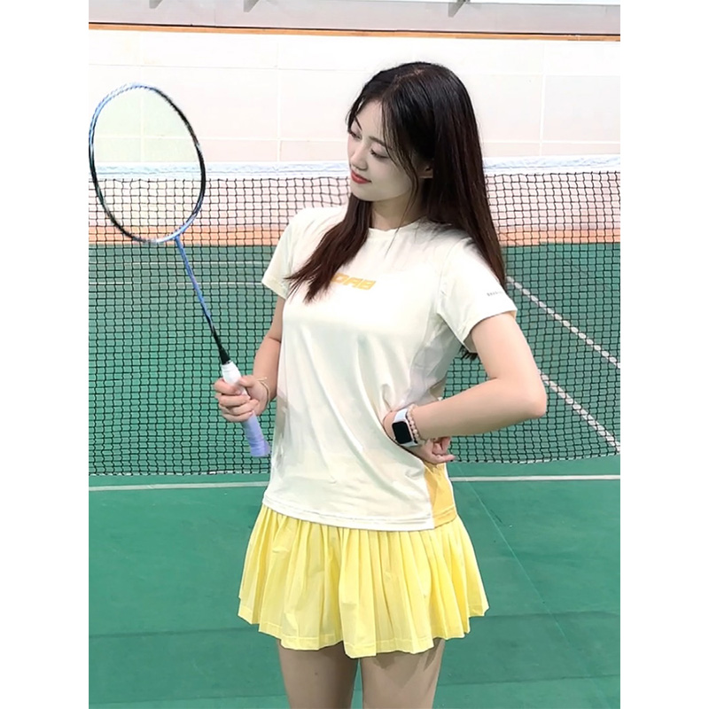 LDAB黄色羽毛球服套装女2025新款运动吸汗上衣夏季网球大赛服短袖