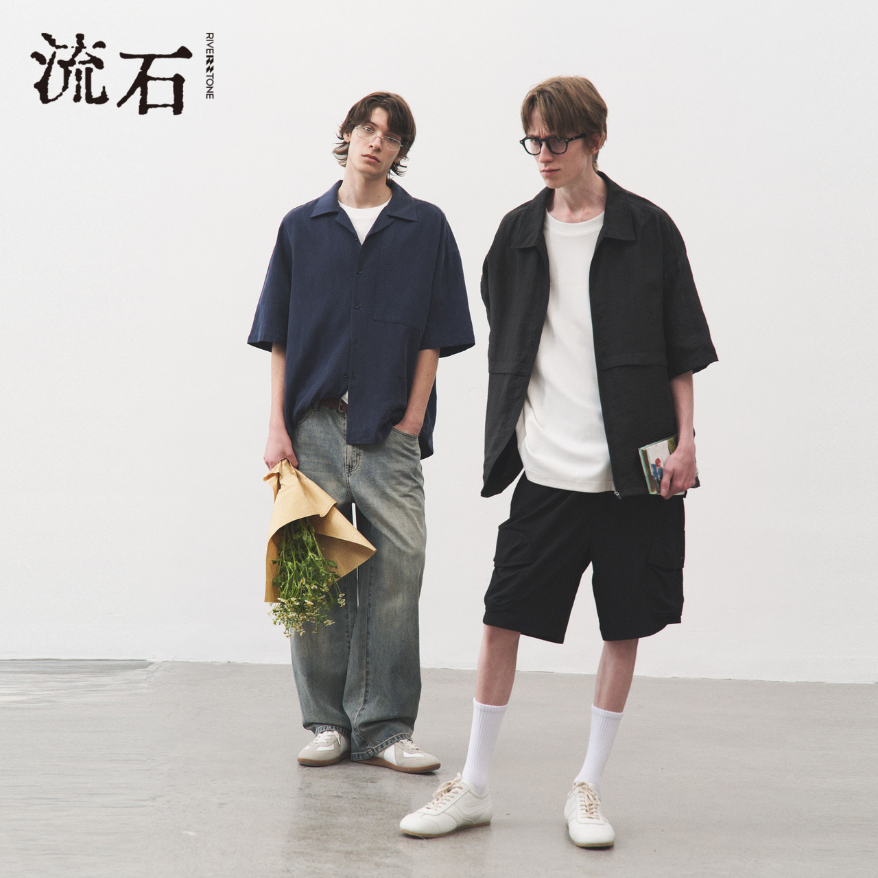 【商场同款】流石男翻领短袖衬衫2026年夏季新款男士莱赛尔衬衣潮