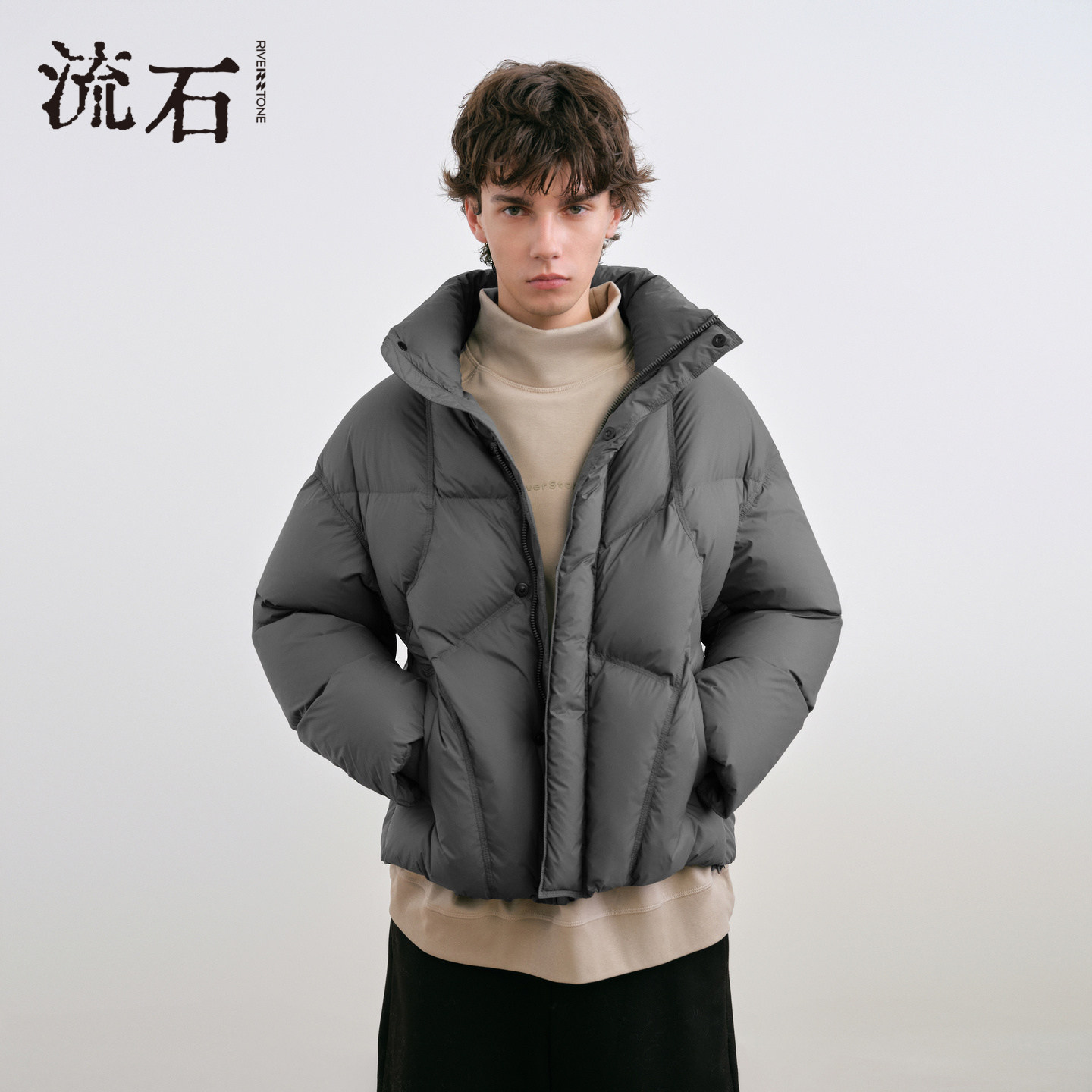 流石男装立领运动风加厚羽绒服2026年春季新款男款蓬松白鸭绒外套