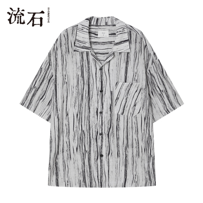 商场同款个性文艺古巴领短袖衬衫