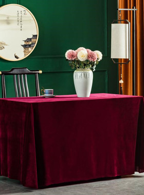 加厚会议桌布金丝绒办公长方形红色活动台定制摆地摊展会酒店绒布