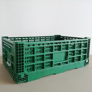高承重加厚可折叠式塑料蔬菜水果周转筐箱长方形物流运输整理墨绿