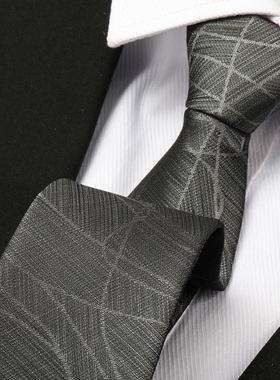 灰色盘根纹男拉链领带结婚新郎正装商务黑色韩版懒人免打条纹领带
