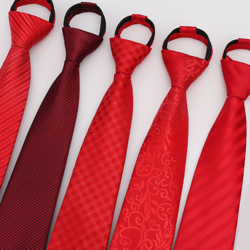 韩版商务正装红色领带婚礼领带男新郎8cm男女懒人一拉的领带-封面