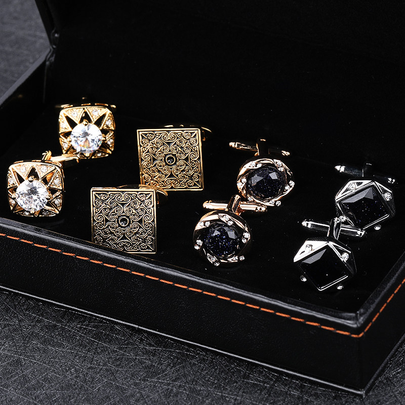 礼盒袖扣四件套XK2025法式衬衫配饰金色银色袖钉领带夹套装袖口扣