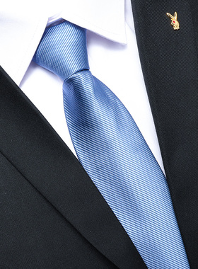 男正装结婚新郎深蓝色深灰花纹拉链免打易拉8CM 海蓝细纹拉链领带