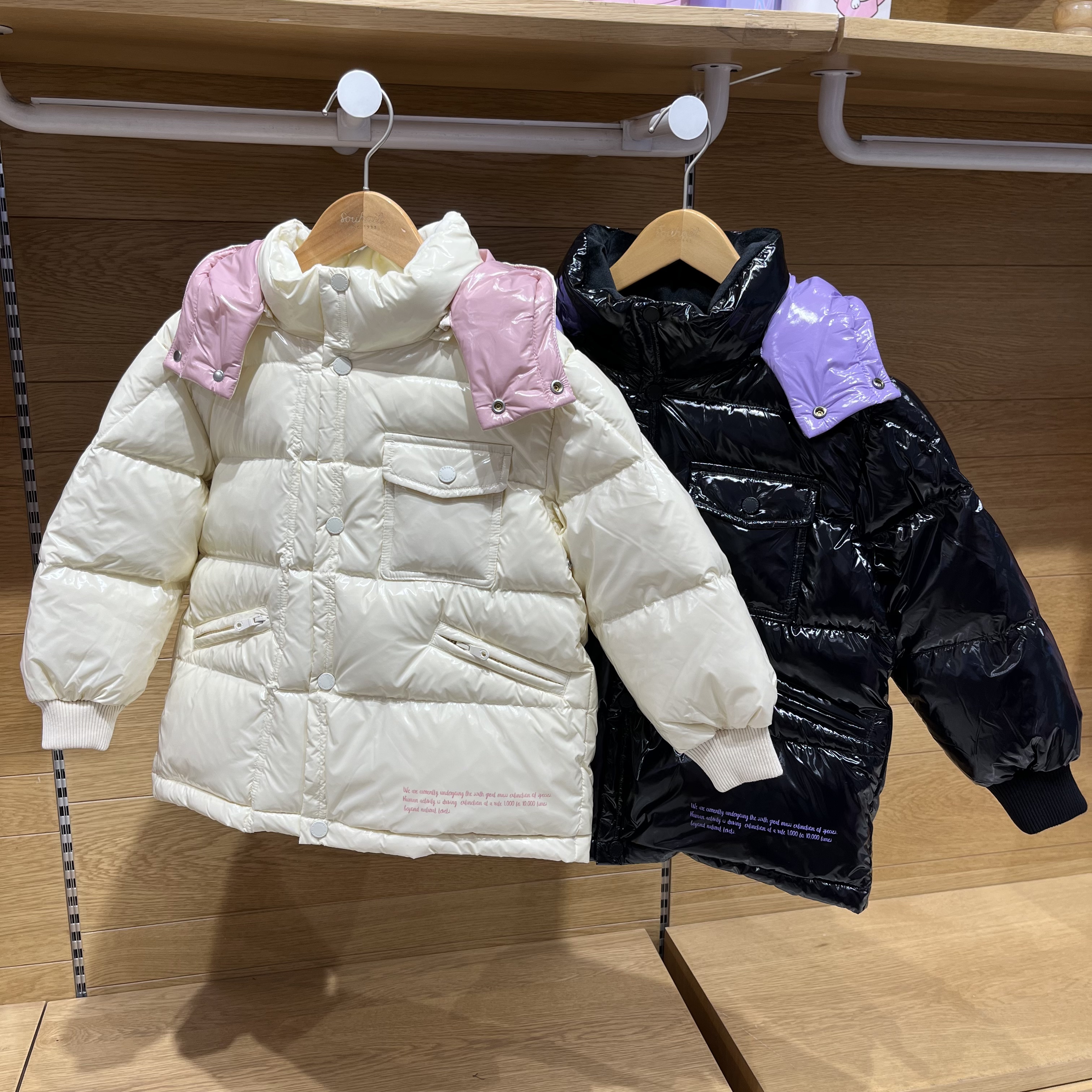 专柜正品水孩儿女童亮面免洗羽绒服冬新款童装中大童短款保暖外套