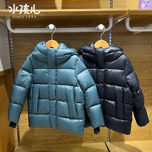 正品水孩儿童装男童女童2024冬季新款厚羽绒服轻柔保暖连帽面包服