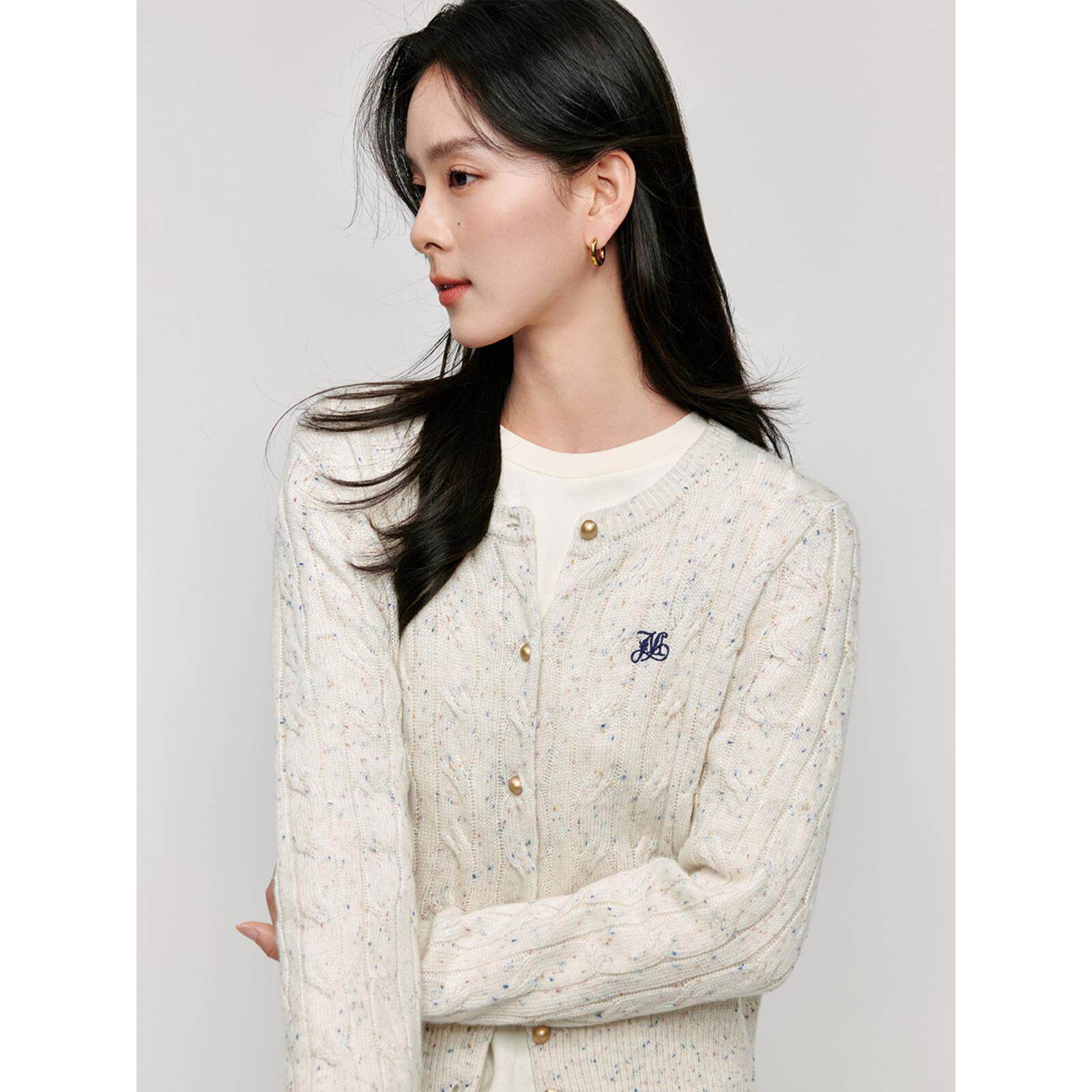 【商场同款】清仓老钱风麻花针织开衫女2026年春季新款显瘦毛衣