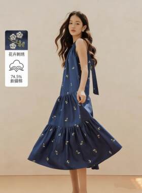 清仓法式碎花无袖连衣裙女春夏2026新款中长款挂脖裙子背心裙长裙