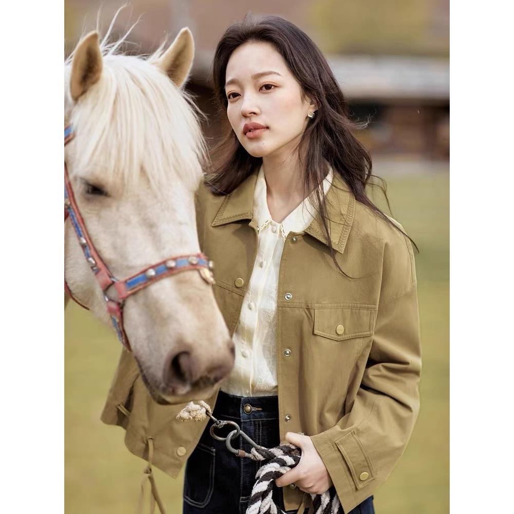 茵家轻户外外套女士2025年春季新款宽松小个子休闲薄款短夹克上衣