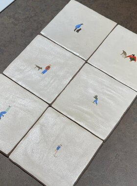 珠光釉手绘小方手工花砖10cm