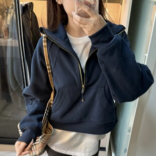 luludarling—uba加绒半拉链立领卫衣宽松运动休闲瑜伽外套女棉