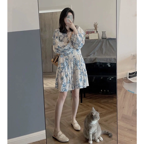 Весенний лонгслив, платье, 2024 года, французский стиль, изысканный стиль, по фигуре, в цветочек