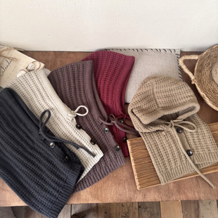 韩国儿童帽子复古麻花菱格围脖一体帽保暖男女孩针织帽护耳法拉帽