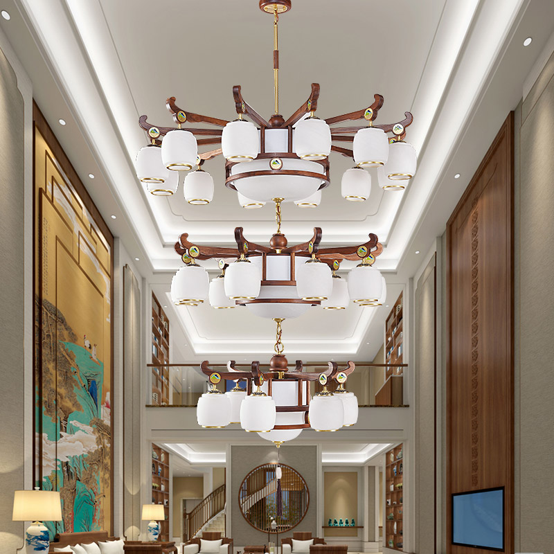 新中式别墅大吊灯胡桃木