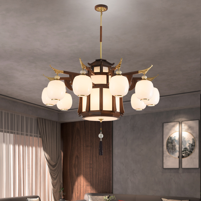 黑胡桃实木客厅吊灯新中式