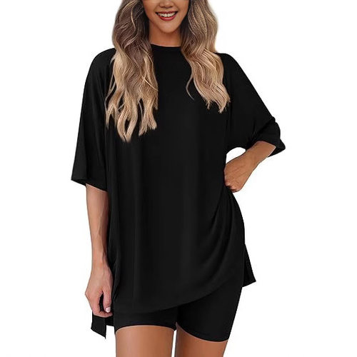 2026 New Women's Casual Round Neck Split Loose Shorts Short