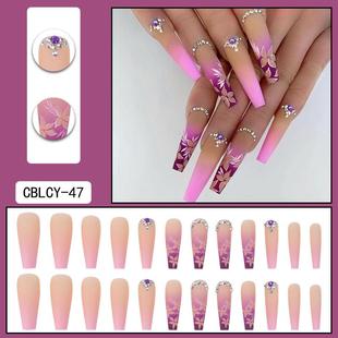 24Pcs Artifical False Nails with Glue Fake Nail Tips with He