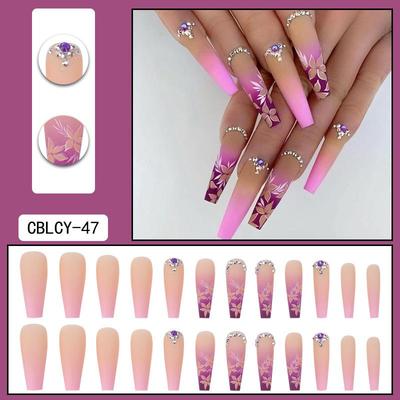 24Pcs Artifical False Nails with Glue Fake Nail Tips with He