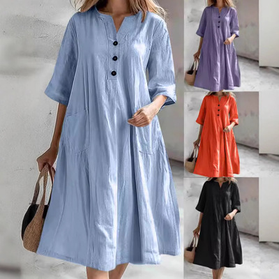 European And American Women's Dress Women's Long V-neck Half