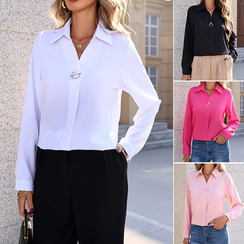 New European And American White Shirt Women's Long Sleeve Ve