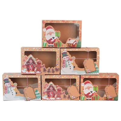 9Pcs Christmas Cookie Box Kraft Paper Candy Gift Boxes Bags