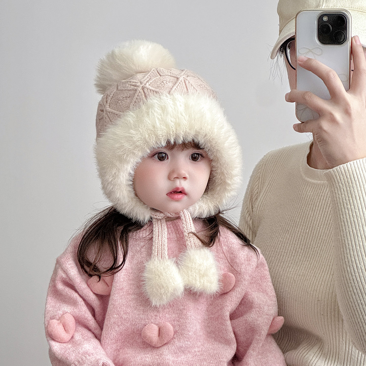 婴幼儿针织帽可爱保暖毛领款