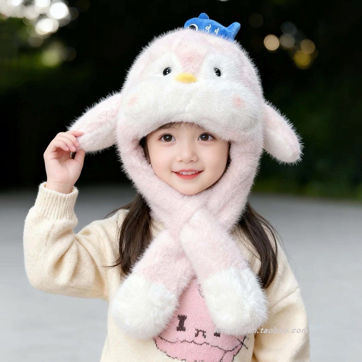 可爱企鹅耳朵会动儿童帽子女孩秋冬保暖毛绒一体帽男女宝宝防寒帽,童装/婴儿装/亲子装,帽子,淘宝优惠券,粉丝福利购,淘宝优惠卷