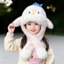 可爱企鹅耳朵会动儿童帽子女孩秋冬保暖毛绒一体帽男女宝宝防寒帽