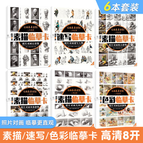 8开照片对画临摹卡几何体单体组合照片结构步骤完整石膏像静物色彩静物人物速写临摹范本照片作品国美联考基础入门教材教学美术