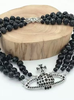 时尚大方 银边单层 三层黑珠土星项链 手链 -B8086-B8087-C8086