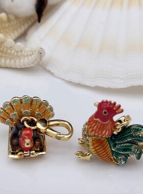 时尚可爱 金色可打开孔雀开屏 大公鸡 吊坠--J8014-J8097