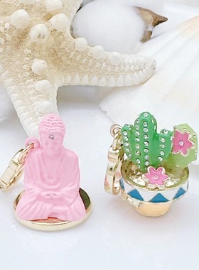 时尚可爱 粉色如来 绿色仙人掌盘栽 吊坠--J8078-J8088