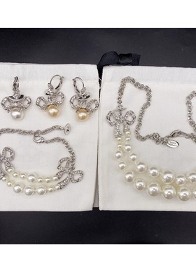 土星项链珍珠耳环蝴蝶结手链双层