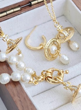 土星水滴立体链条巴洛克珍珠项链