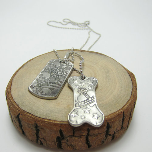 时尚个性 古银色骷髅骨头军牌双牌土星项链--B8208网红INS