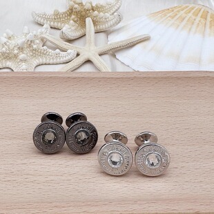 时尚个性 银色 钛黑色 圆型镶钻字母 土星袖扣--G8005-G8006