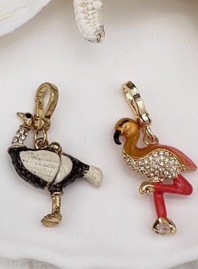 时尚可爱 红色镶钻火烈鸟 可打开肚子鸵鸟  吊坠--J8063-J8147