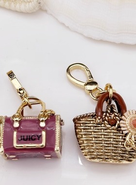 时尚可爱 金棕色竹蓝 深粉色放狗可打开手提袋  吊坠--J8011-8034