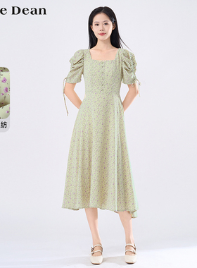 【商场同款】黛芙迪恩法式碎花抽绳A字碎花泡泡袖连衣裙早秋11747