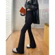 女春秋新款 黑色微喇马蹄拖地裤 高腰垂感显瘦修身 裤 加长西装 喇叭裤