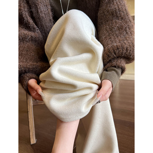 白色毛巾裤子冬加绒加厚糯米裤垂感窄版直筒质感阔腿裤女运动卫裤