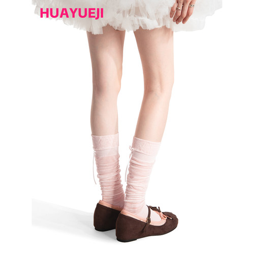 粉色袜子女夏薄款蝴蝶结小腿袜子